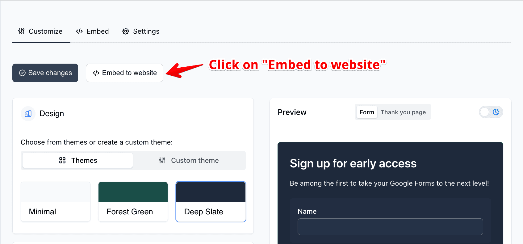 Embed in website