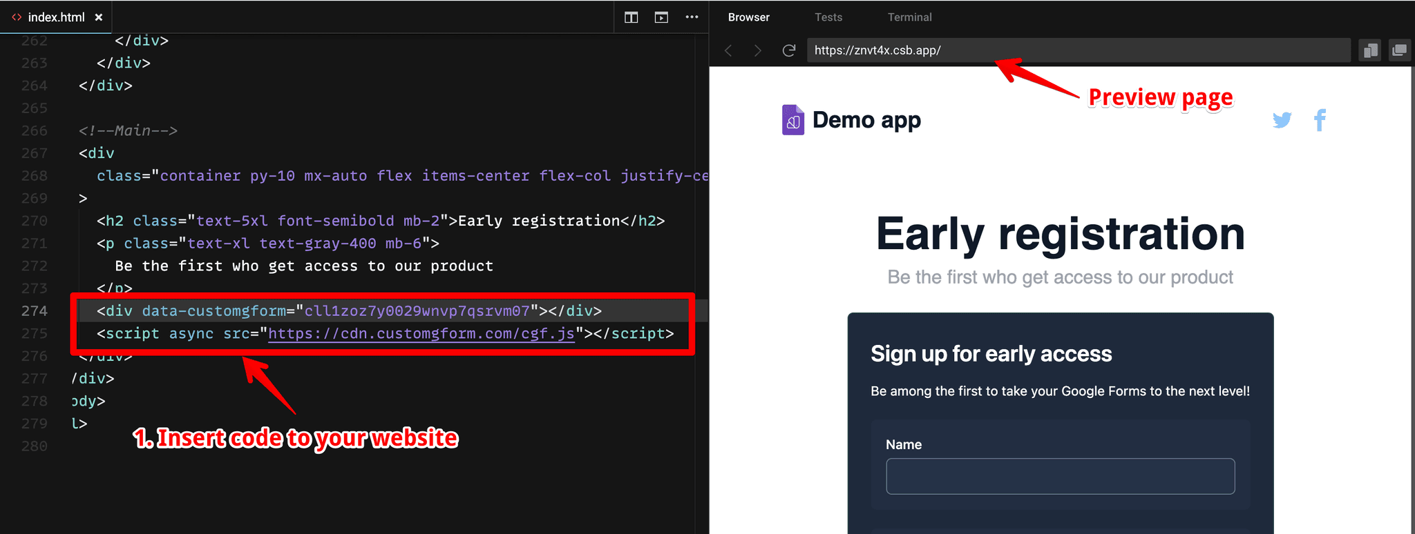 Insert code to website