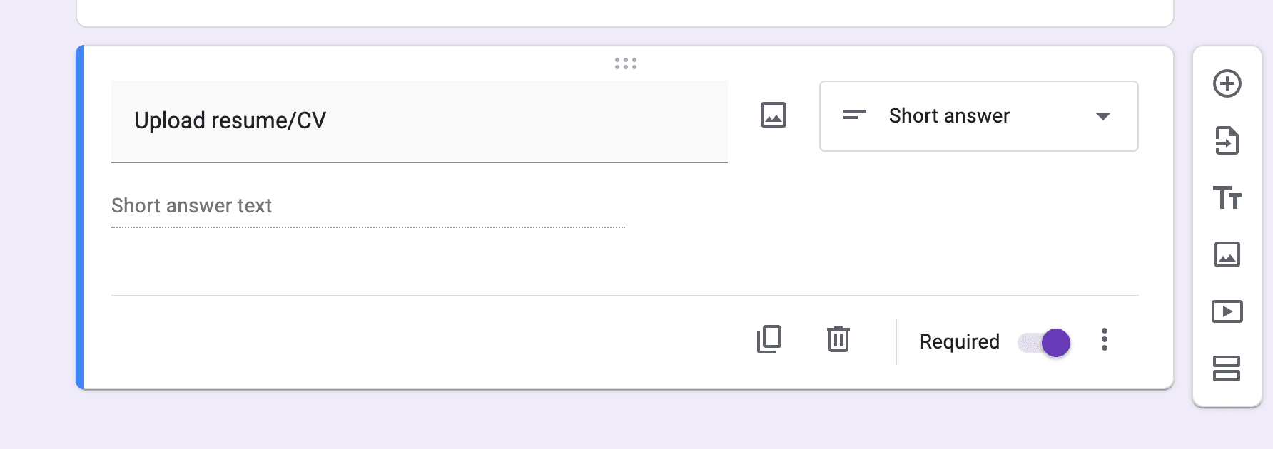 Google Forms short answer field labeled for uploads